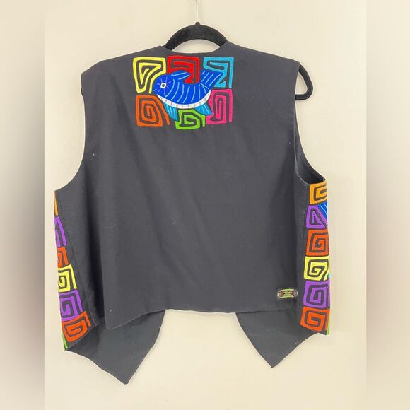 Sed’s Crafts Molas Panama Black Vest Handmade L - Picture 5 of 6